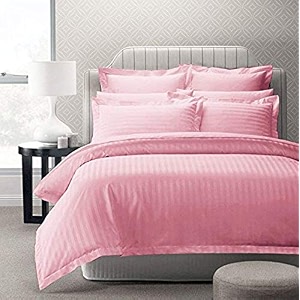 300tc glace cotton plain stripe queen size double bedsheet with 2 pillow cover for home hotel guest room 90 x 100 inch
