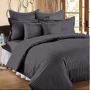 300tc glace cotton plain stripe queen size double bedsheet with 2 pillow cover for home hotel guest room 90 x 100 inch