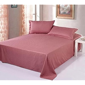 300tc glace cotton plain stripe queen size double bedsheet with 2 pillow cover for home hotel guest room 90 x 100 inch