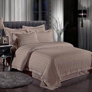 300tc glace cotton plain stripe queen size double bedsheet with 2 pillow cover for home hotel guest room 90 x 100 inch