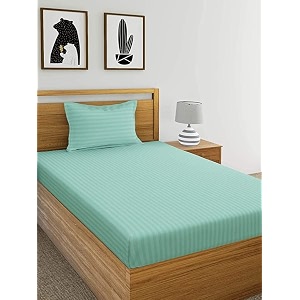300tc glace cotton plain stripe queen size double bedsheet with 2 pillow cover for home hotel guest room 90 x 100 inch