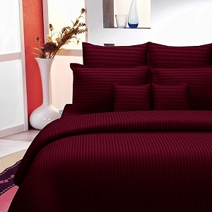 300tc glace cotton plain stripe queen size double bedsheet with 2 pillow cover for home hotel guest room 90 x 100 inch