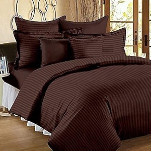 300tc glace cotton plain stripe queen size double bedsheet with 2 pillow cover for home hotel guest room 90 x 100 inch