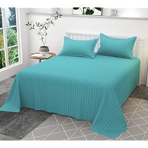 300tc glace cotton plain stripe queen size double bedsheet with 2 pillow cover for home hotel guest room 90 x 100 inch