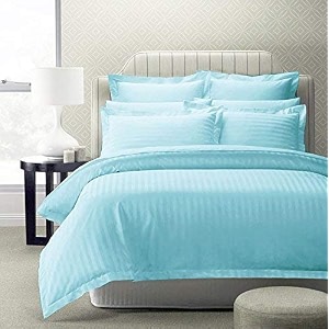 300tc glace cotton plain stripe queen size double bedsheet with 2 pillow cover for home hotel guest room 90 x 100 inch