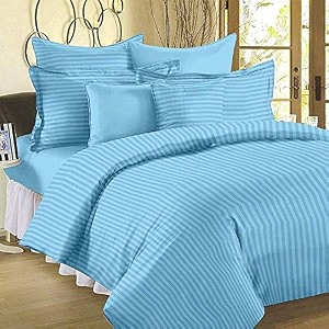 300tc glace cotton plain stripe queen size double bedsheet with 2 pillow cover for home hotel guest room 90 x 100 inch