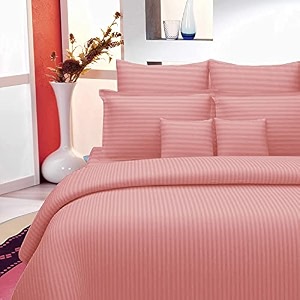 300tc glace cotton plain stripe queen size double bedsheet with 2 pillow cover for home hotel guest room 90 x 100 inch