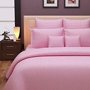300tc glace cotton plain stripe queen size double bedsheet with 2 pillow cover for home hotel guest room 90 x 100 inch