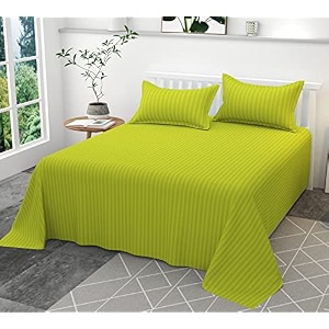 300tc glace cotton plain stripe queen size double bedsheet with 2 pillow cover for home hotel guest room 90 x 100 inch