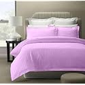 300TC Glace Cotton Plain Stripe Queen Size Double Bedsheet with 2 Pillow Cover for Home, Hotel, Guest Room (90 X 100) Inch