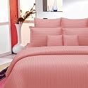300TC Glace Cotton Plain Stripe Queen Size Double Bedsheet with 2 Pillow Cover for Home, Hotel, Guest Room (90 X 100) Inch