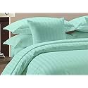 300TC Glace Cotton Plain Stripe Queen Size Double Bedsheet with 2 Pillow Cover for Home, Hotel, Guest Room (90 X 100) Inch