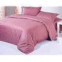 300TC Glace Cotton Plain Stripe Queen Size Double Bedsheet with 2 Pillow Cover for Home, Hotel, Guest Room (90 X 100) Inch