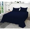 300TC Glace Cotton Plain Stripe Queen Size Double Bedsheet with 2 Pillow Cover for Home, Hotel, Guest Room (90 X 100) Inch