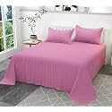 300TC Glace Cotton Plain Stripe Queen Size Double Bedsheet with 2 Pillow Cover for Home, Hotel, Guest Room (90 X 100) Inch