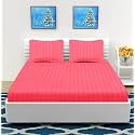 300TC Glace Cotton Plain Stripe Queen Size Double Bedsheet with 2 Pillow Cover for Home, Hotel, Guest Room (90 X 100) Inch