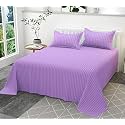 300TC Glace Cotton Plain Stripe Queen Size Single Bedsheet with 1 Pillow Cover for Home, Hotel, Guest Room (60X90) Inch Light Purple
