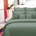 Glace Cotton Plain Stripe Queen Size 300 TC Double Bedsheet With 2 Pillow Cover For Home, Hotel, Guest Room (90 X 100) Inch, Green