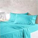 300TC Glace Cotton Plain Stripe Queen Size Double Bedsheet with 2 Pillow Cover for Home, Hotel, Guest Room (90 X 100) Inch