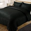 300TC Glace Cotton Plain Stripe Queen Size Double Bedsheet with 2 Pillow Cover for Home, Hotel, Guest Room (90 X 100) Inch