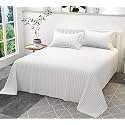 300TC Glace Cotton Plain Stripe Queen Size Double Bedsheet with 2 Pillow Cover for Home, Hotel, Guest Room (90 X 100) Inch