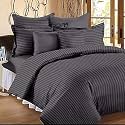 300TC Glace Cotton Plain Stripe Queen Size Double Bedsheet with 2 Pillow Cover for Home, Hotel, Guest Room (90 X 100) Inch