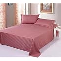 300TC Glace Cotton Plain Stripe Queen Size Double Bedsheet with 2 Pillow Cover for Home, Hotel, Guest Room (90 X 100) Inch