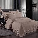 300TC Glace Cotton Plain Stripe Queen Size Double Bedsheet with 2 Pillow Cover for Home, Hotel, Guest Room (90 X 100) Inch