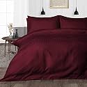 300TC Glace Cotton Plain Stripe Queen Size Double Bedsheet with 2 Pillow Cover for Home, Hotel, Guest Room (90 X 100) Inch
