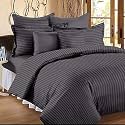 300TC Glace Cotton Plain Stripe Queen Size Double Bedsheet with 2 Pillow Cover for Home, Hotel, Guest Room (90 X 100) Inch