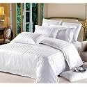 300TC Glace Cotton Plain Stripe Queen Size Double Bedsheet with 2 Pillow Cover for Home, Hotel, Guest Room (90 X 100) Inch