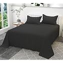 300TC Glace Cotton Plain Stripe Queen Size Double Bedsheet with 2 Pillow Cover for Home, Hotel, Guest Room (90 X 100) Inch