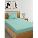 300TC Glace Cotton Plain Stripe Queen Size Double Bedsheet with 2 Pillow Cover for Home, Hotel, Guest Room (90 X 100) Inch