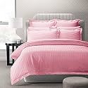 300TC Glace Cotton Plain Stripe Queen Size Double Bedsheet with 2 Pillow Cover for Home, Hotel, Guest Room (90 X 100) Inch