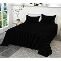 300TC Glace Cotton Plain Stripe Queen Size Double Bedsheet with 2 Pillow Cover for Home, Hotel, Guest Room (90 X 100) Inch
