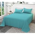 300TC Glace Cotton Plain Stripe Queen Size Double Bedsheet with 2 Pillow Cover for Home, Hotel, Guest Room (90 X 100) Inch