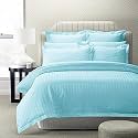 300TC Glace Cotton Plain Stripe Queen Size Double Bedsheet with 2 Pillow Cover for Home, Hotel, Guest Room (90 X 100) Inch