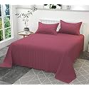 300TC Glace Cotton Plain Stripe Queen Size Double Bedsheet with 2 Pillow Cover for Home, Hotel, Guest Room (90 X 100) Inch