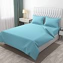 300TC Glace Cotton Plain Stripe Queen Size Double Bedsheet with 2 Pillow Cover for Home, Hotel, Guest Room (90 X 100) Inch