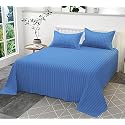 300TC Glace Cotton Plain Stripe Queen Size Double Bedsheet with 2 Pillow Cover for Home, Hotel, Guest Room (90 X 100) Inch