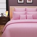 300TC Glace Cotton Plain Stripe Queen Size Double Bedsheet with 2 Pillow Cover for Home, Hotel, Guest Room (90 X 100) Inch