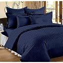 300TC Glace Cotton Plain Stripe Queen Size Double Bedsheet with 2 Pillow Cover for Home, Hotel, Guest Room (90 X 100) Inch