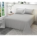 300TC Glace Cotton Plain Stripe Queen Size Double Bedsheet with 2 Pillow Cover for Home, Hotel, Guest Room (90 X 100) Inch