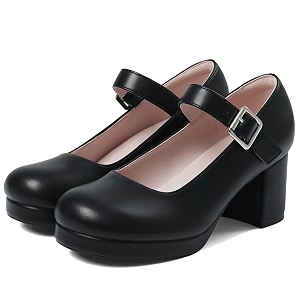 femflame Womens Low Chunky Heel Mary Jane