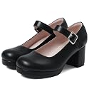 femflame Women's Low Chunky Heel Mary Jane Pumps Ankle Buckle Strap Sweet Round Toe Dress Shoes JK Cosplay Uniform Dress Shoes