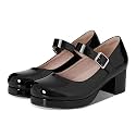 femflame Women's Low Chunky Heel Mary Jane Pumps Ankle Buckle Strap Sweet Round Toe Dress Shoes JK Cosplay Uniform Dress Shoes