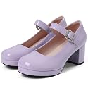 femflame Women's Low Chunky Heel Mary Jane Pumps Ankle Buckle Strap Sweet Round Toe Dress Shoes JK Cosplay Uniform Dress Shoes