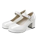 femflame Women's Low Chunky Heel Mary Jane Pumps Ankle Buckle Strap Sweet Round Toe Dress Shoes JK Cosplay Uniform Dress Shoes