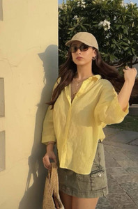 Femibazaar Women Solid Casual Yellow Shirt
