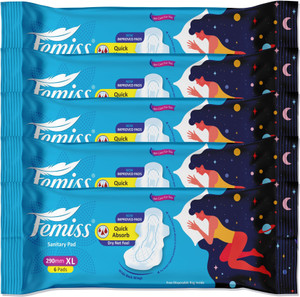 femiss extra absorb overnight sanitary pad for womensize-xl-30 padspack-5 -each 6pcs sanitary pad pack of 5